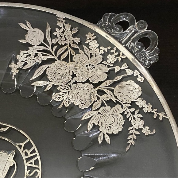 Vintage STERLING Silver Overlay Floral Poppy 25th Anniversary 10.5” Plate Dish - Picture 7 of 12